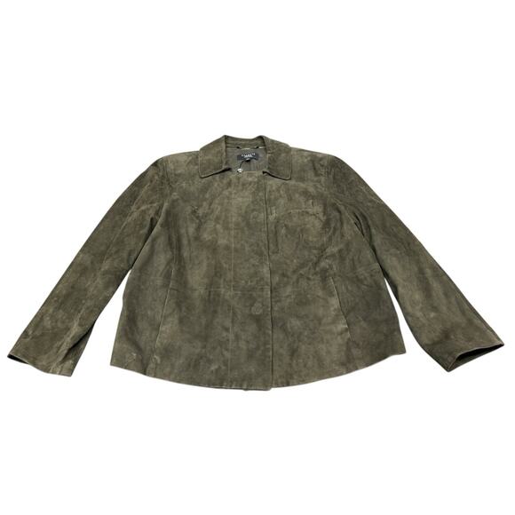 NWT Talbots Petite 14W Dark Olive Green Suede Jacket Zip Up Classic Style - Picture 2 of 10